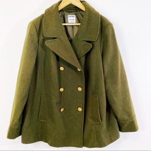 Old Navy Wool Olive Drab Green Military Pea Coat